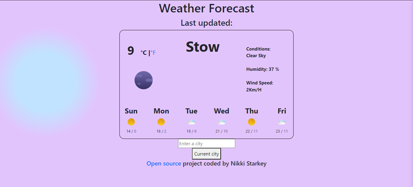 screenshot of weather app page